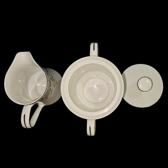 VTG Treasure Chest Lenore Creamer & Sugar Bowl w/ Lid Japan Floral Silver Trim - Picture 5 of 7